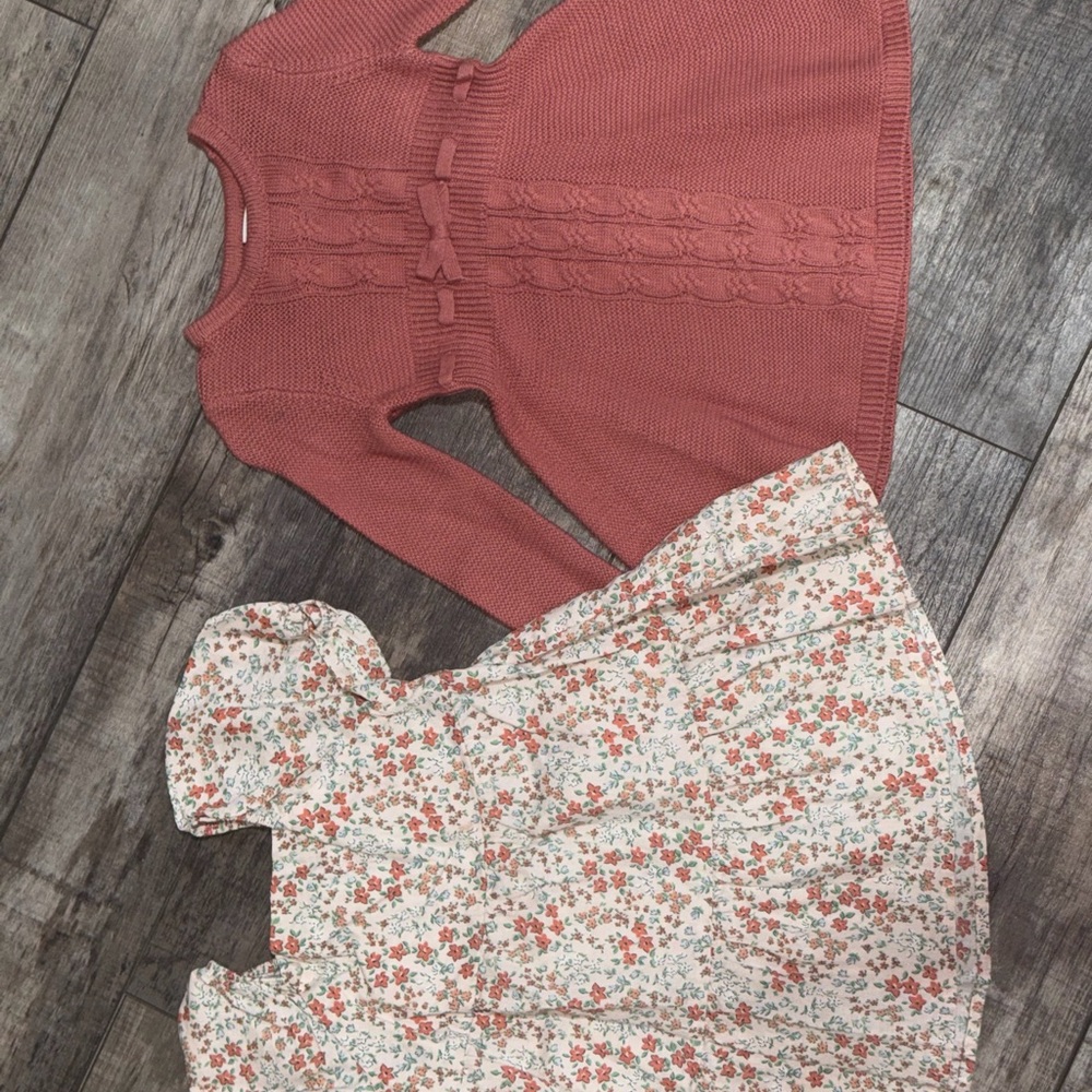 Pink Knit Dress and Floral Dress Set